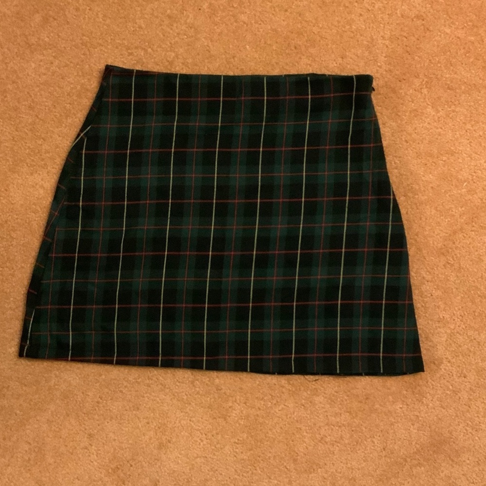 Boohoo Green Plaid Mini Skirt